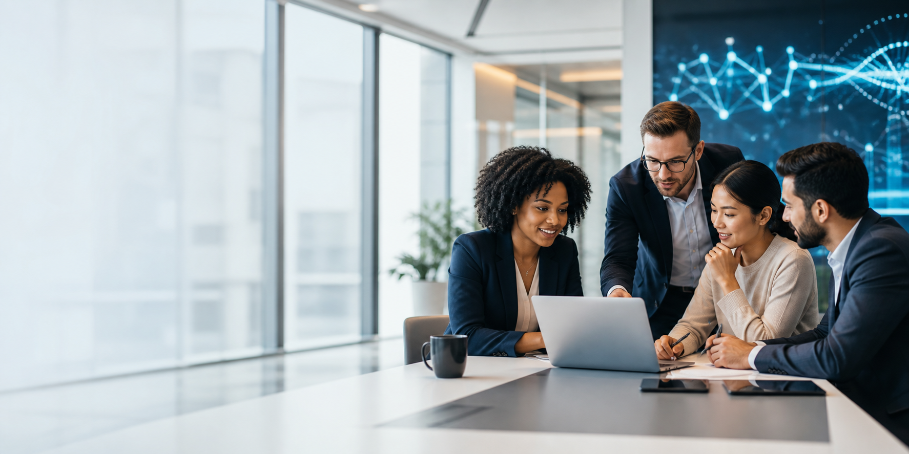 Employer team collaborating on an AI project